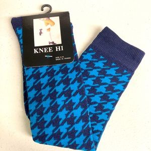 Knee Highs Teal Navy Blue Geometric Design